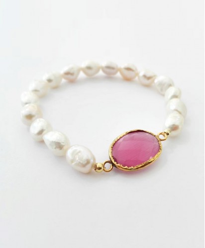 Pulseira Pérolas C/ Pedra Cor